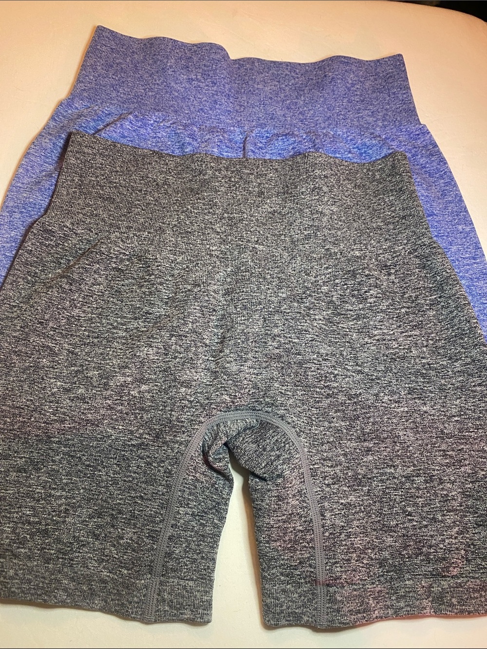 2 pair Seamless High-Waist athletic Shorts - Gray & Blue